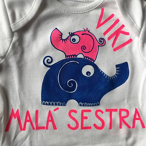 Maľované detské tričko so sloníkmi (Pre malú sestru/brata (body))
