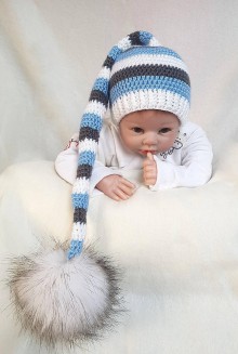 Detské čiapky - Modro-sivá elfová čiapočka - 9365802_