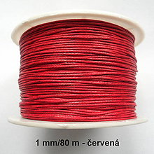 Galantéria - Bavlnená voskovaná šnúrka 1mm-80m (červená) - 9364084_
