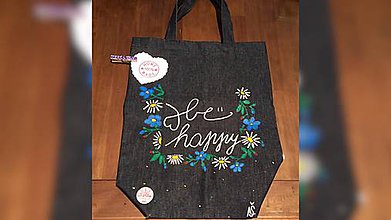 Nákupné tašky - ♥ Rifľová, ručne maľovaná taška s vreckom ♥ - 9363400_
