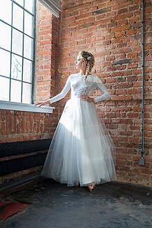 Šaty - Svadobné šaty s dlhým rukávom a tylovou kruhovou sukňou - 9366658_