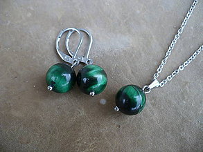 Sady šperkov - náušnice a prívesok zo zeleného Tigrieho oka-oceľ - 9369940_