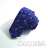 Pánske doplnky - Pánska slim kravata - modrá - modrotlač - folk - 9384063_