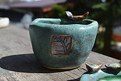 Miska zelená medienková z kameniny, s vtáčikom a miska s vtáčikami - SET.