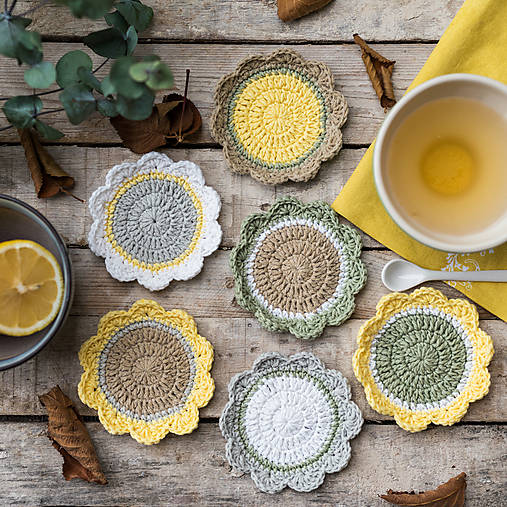 Úžitkový textil - Podložky pod šálku "citrónové vábenie" - 9404488_