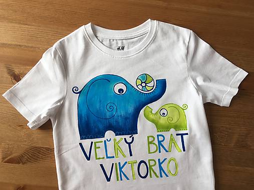 Maľované detské tričko so sloníkmi (Trojsúrodenecký variant s menami na svetlé tričko)