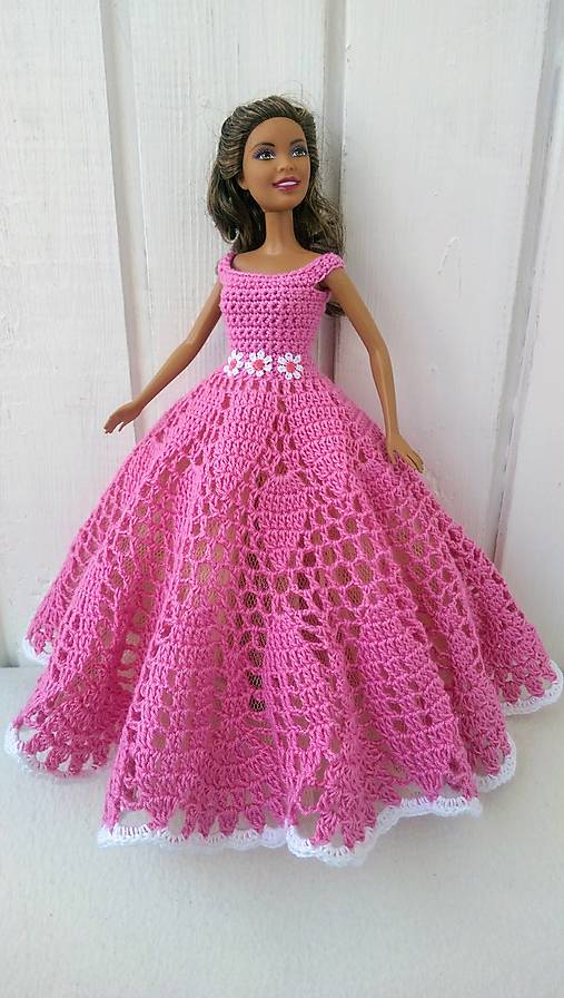 - Ružové háčkované šaty pre Barbie - 9413978_
