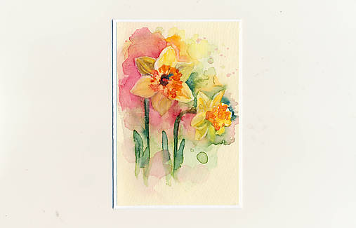 Papiernictvo - Ručne maľovaná pohľadnica - Narcisky - 9414699_