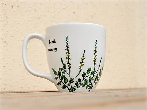 Nádoby - Maľovaný porcelánový hrnček - Bylinky (Repík lekársky) - 9413347_