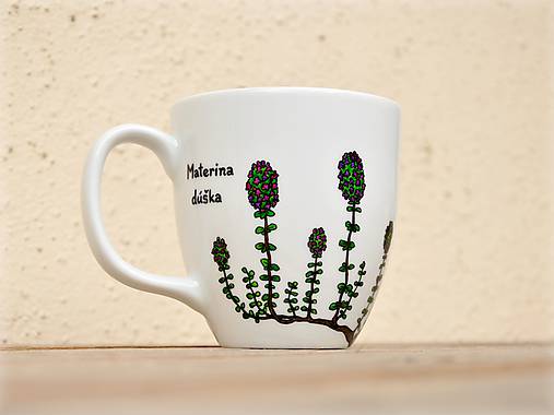 Nádoby - Maľovaný porcelánový hrnček - Bylinky (Materina dúška) - 9413358_