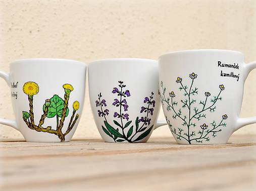 Nádoby - Maľovaný porcelánový hrnček - Bylinky (OBOJSTRANNÝ HRNČEK - 2 bylinky) - 9413392_