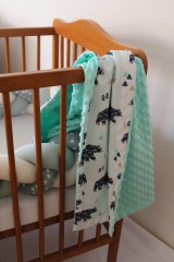 Detský textil - Minky deka Medveď na prechádzke, mintovo-zelený alebo hnedý, 100x75cm (Hnedá) - 9413800_