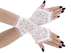 Rukavice - Dámské čipkové bielé rukavice 0670 - 9415300_