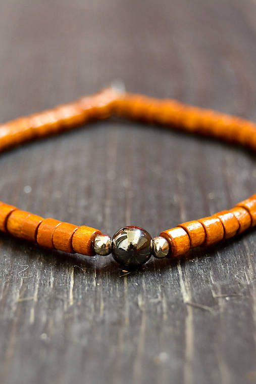 Náramky - Wooden bracelet & hematit - 9415718_