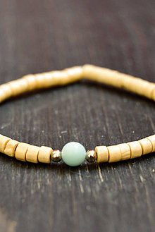 Náramky - Wooden bracelet & amazonit - 9415792_