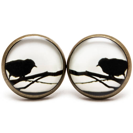 Náušnice - Vintage birds (strieborné lôžko - 10mm) - 9423762_