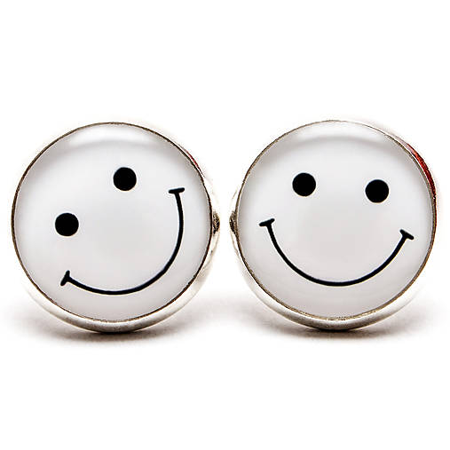 Náušnice - Biely Smajlík (strieborné lôžko - 10mm) - 9424341_