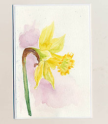 Papiernictvo - Ručne maľovaná pohľadnica - Narcis na svetlom pozadí - 9433339_