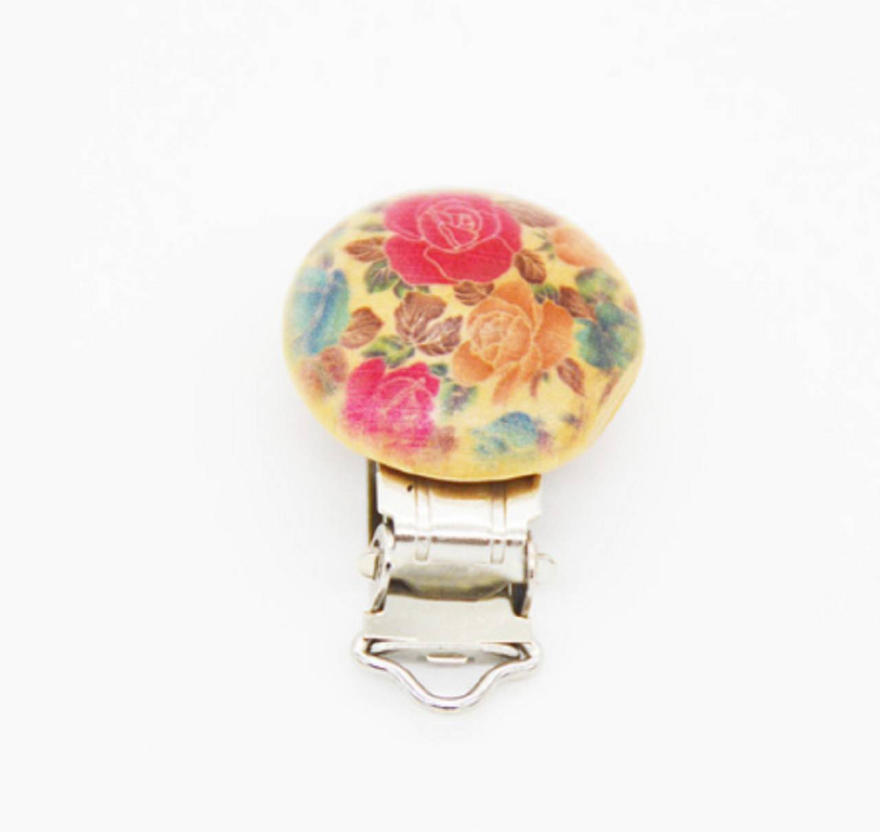 Klip na dudlíky drevený kvietky 2,9 x 4,4 cm