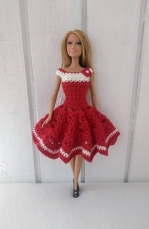  - Červené háčkované šaty pre Barbie - 9451686_