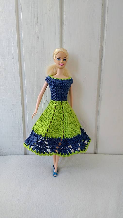 - Zelenomodré háčkované šaty pre Barbie - 9451771_