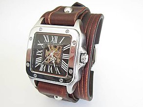 Náramky - Hnedý kožený remienok s hodinkami winner - 9454610_