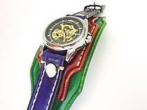 Náramky - Dámske hodinky, zelený, hedý, fialový kožený remienok - 9458517_