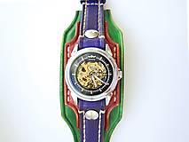 Náramky - Dámske hodinky, zelený, hedý, fialový kožený remienok - 9458519_