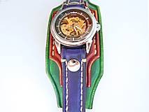 Náramky - Dámske hodinky, zelený, hedý, fialový kožený remienok - 9458521_