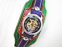 Náramky - Dámske hodinky, zelený, hedý, fialový kožený remienok - 9458528_