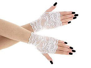 Rukavice - Dámské biele svadobné čipkové rukavice 014S - 9462162_