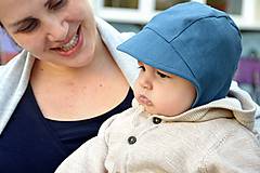 Detské čiapky - Baby čepiec 100% ľan-petrolejový - 9473952_