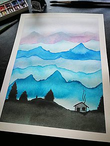 Obrazy - ZĽAVA Za horami za dolami stojí domček maľovaný - 9474449_