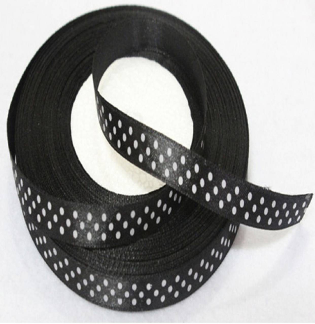 SS102 Saténová stuha bodkovaná 10 mm / 1 m (Čierna)