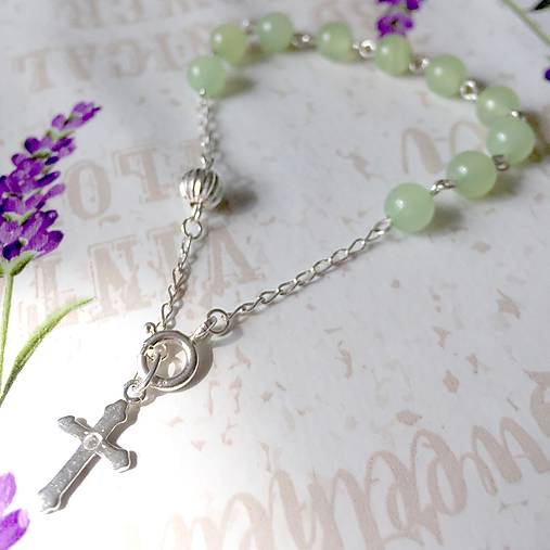 Rosary Silver AG925 Nephrite Bracelet / Strieborný ruženec na ruku alebo do auta s nefritom /A0027