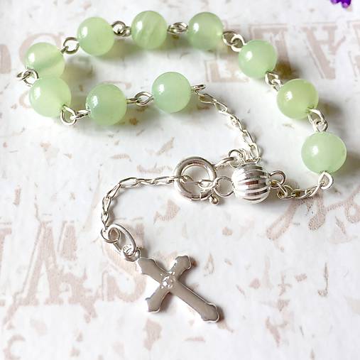 Rosary Silver AG925 Nephrite Bracelet / Strieborný ruženec na ruku alebo do auta s nefritom /A0027