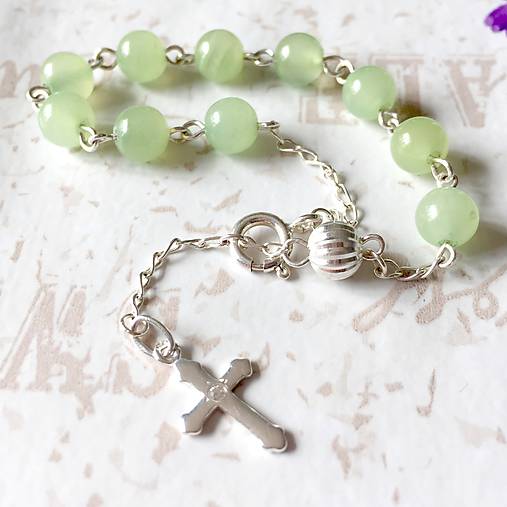 Rosary Silver AG925 Nephrite Bracelet / Strieborný ruženec na ruku alebo do auta s nefritom /A0027