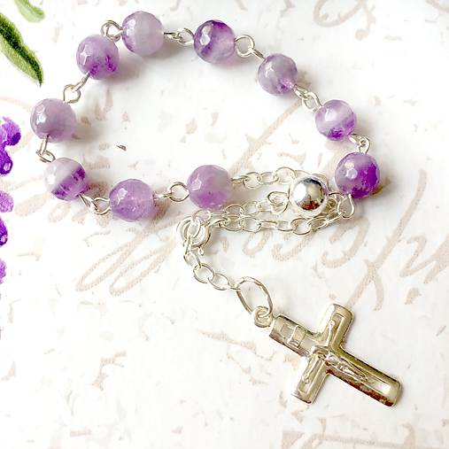 Rosary Silver AG925 Amethyst Bracelet / Strieborný ruženec na ruku alebo do auta s ametystom /A0027