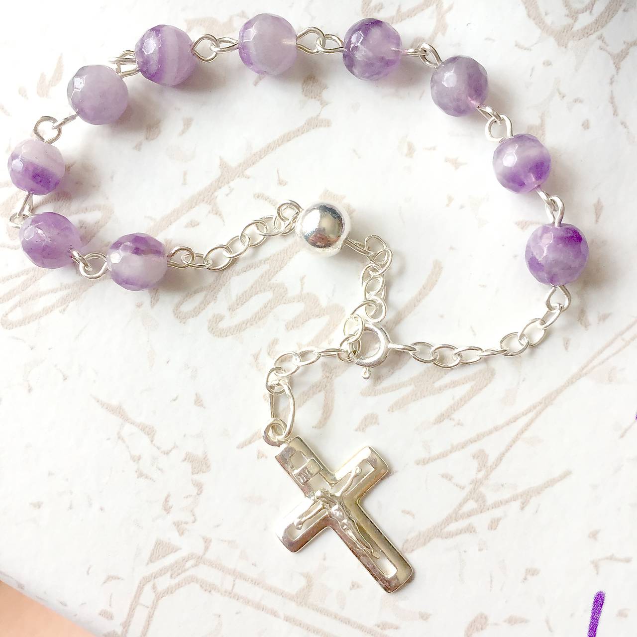 Rosary Silver AG925 Amethyst Bracelet / Strieborný ruženec na ruku alebo do auta s ametystom /A0027