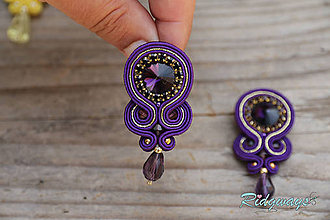 Náušnice - Simple teardrop...soutache (Violet/Gold) - 9492133_