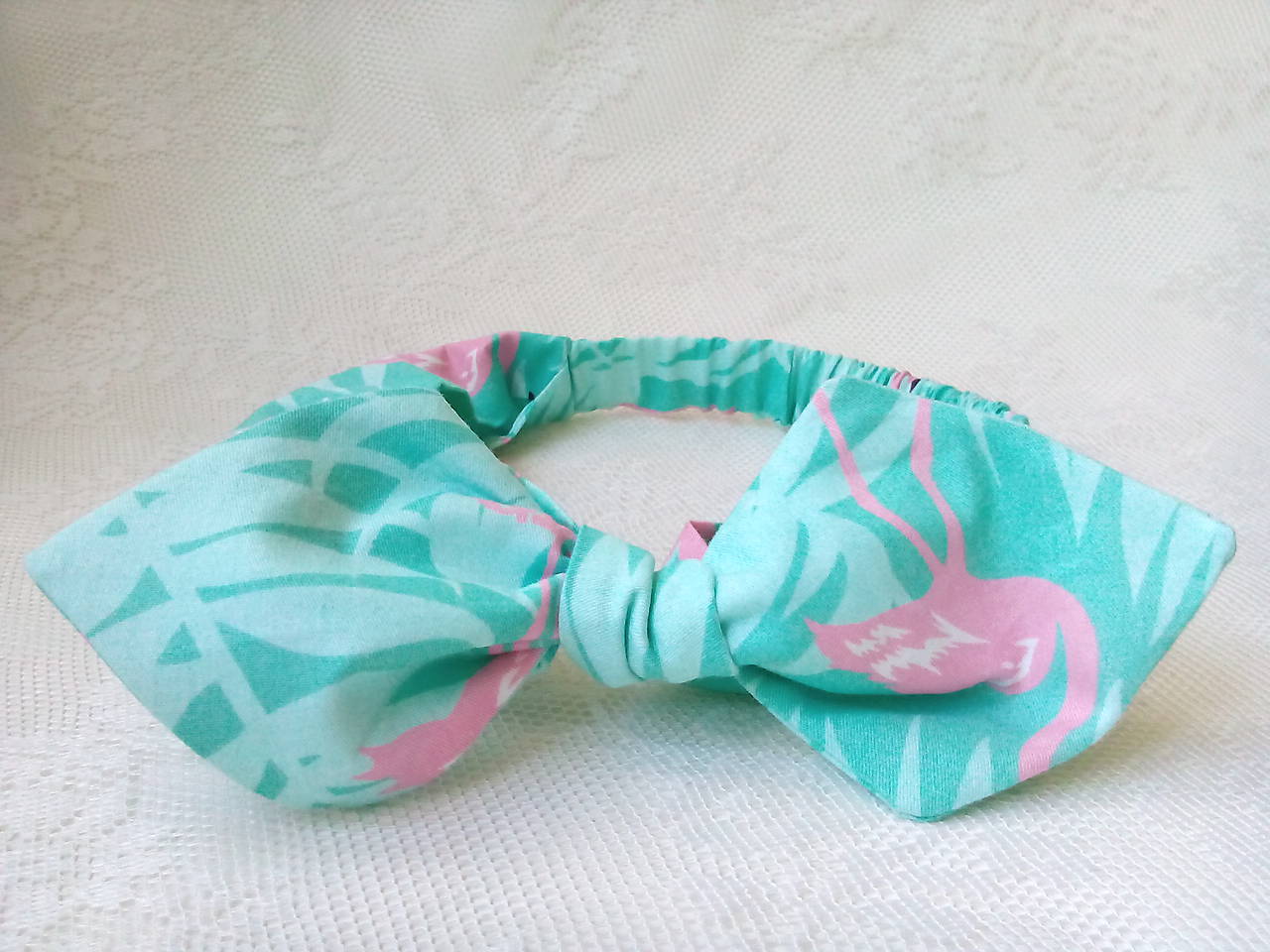 Pin Up headband (green/pink flamingos)