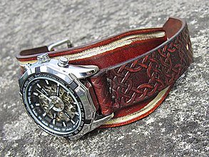 Náramky - Hnedo-bieky kožený remienok s hodinkami - 9498743_