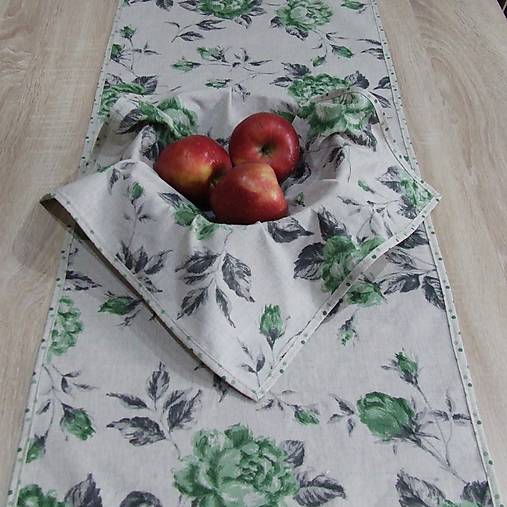 Úžitkový textil - Zeleno sivá na režnej - obrus obdĺžnik 95x40 - 9498503_