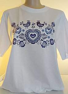 Topy, tričká, tielka - Bavlnené tričko ľudový motív - modrý - 9502868_