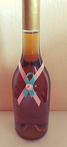 Svadobné pierka - stuha na fľašu tyrkysovo-ružová - 9512616_