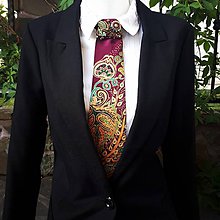 Iné doplnky - Madam Bordó-hodvábna maľovaná a vyšívaná dámska kravata - 9513146_