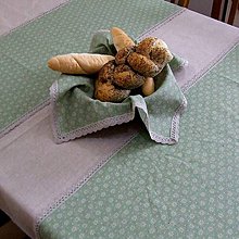 Úžitkový textil - Drobné zelené ornamenty na režnej - šerpa naprieč stola 107x36 - 9514513_