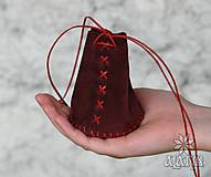 Peňaženky - Kožený mešec bordový (šitý červeným remienkom) - 9518138_