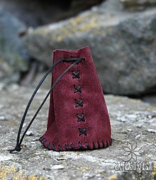Peňaženky - Kožený mešec bordový (šitý čiernym remienkom) - 9518134_