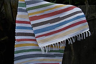 Úžitkový textil - Tkaný koberec pestrofarebný s bielymi pásmi - 9522746_